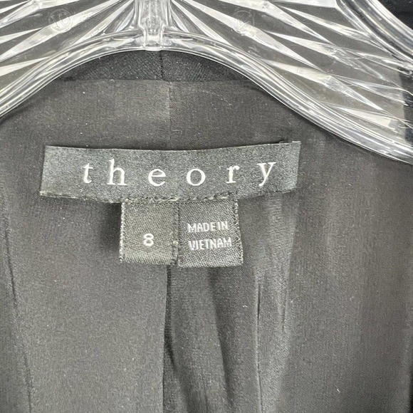 Theory Blazer Jacket Size 8 Gray Black Trim Single Button Workwear Career - Picture 6 of 12